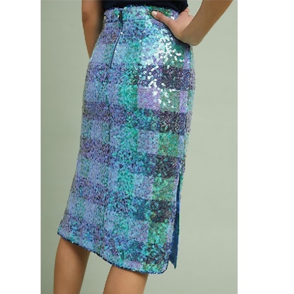 Anthropologie Blue and Green Sequin Midi Skirt - Picture 3 of 7